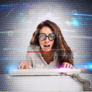 Young woman studying blockchains